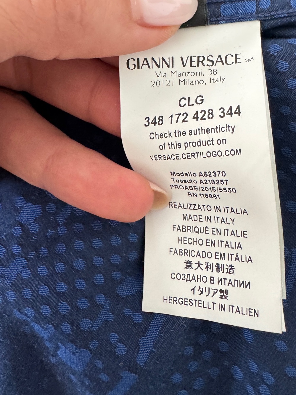 Versace Men's Dark Navy Patterned Long-Sleeve Dress Shirt - Picture 7 of 13